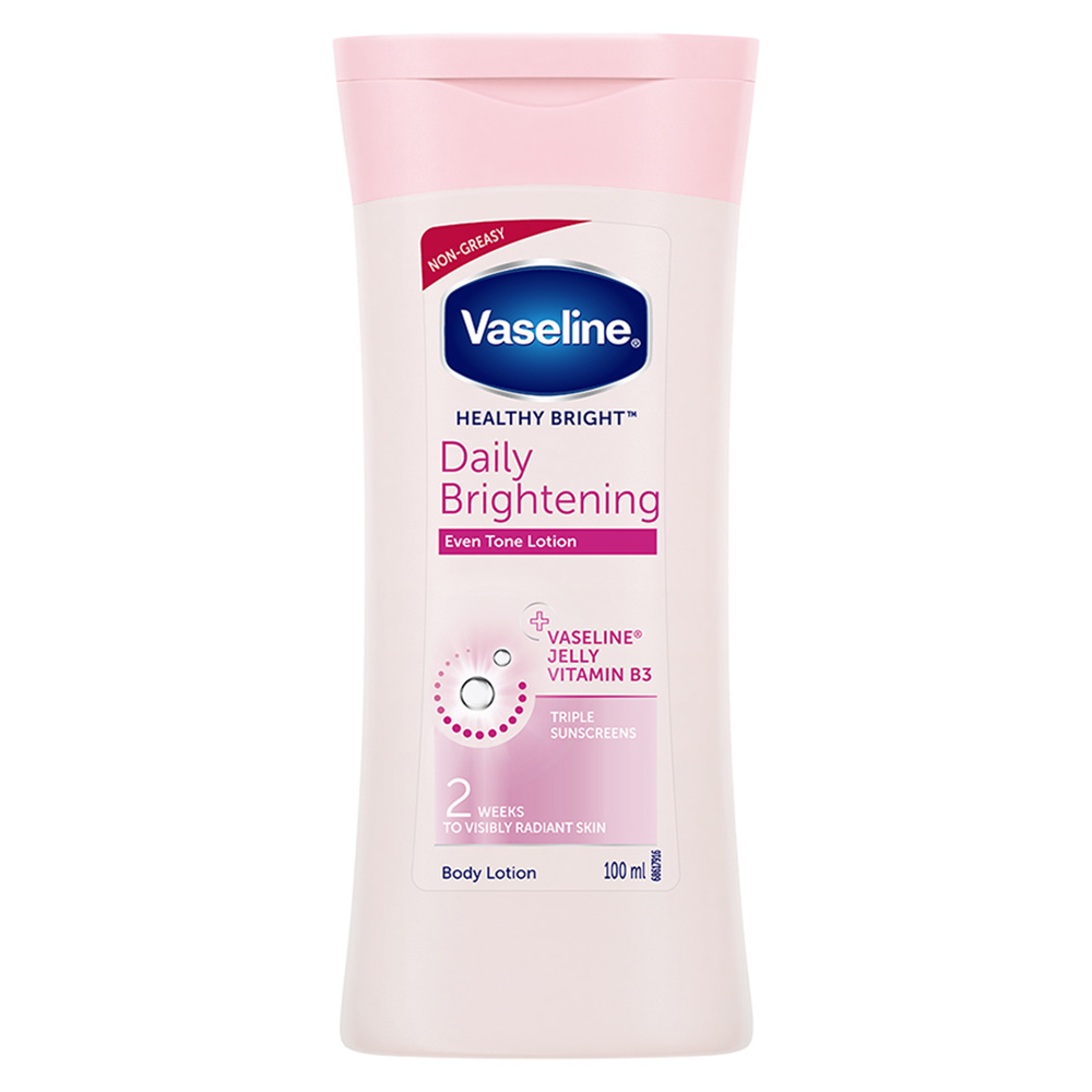 Vaseline Healthy Bright Daily Brightening Body Lotion 100 ml | With Vitamin B3 & Triple Sunscreens | Gives Radiant Looking Skin In 2 Weeks | Light & Non Greasy Formula, Pack of 1 Vaseline Healthy Bright Daily Brightening Body Lotion 100 ml | With Vitamin B3 & Triple Sunscreens | Gives Radiant Looking Skin In 2 Weeks | Light & Non Greasy Formula, Pack of 1