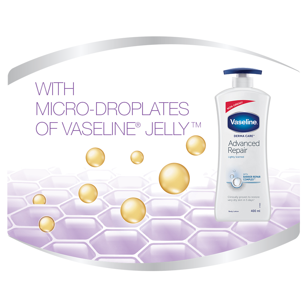 Vaseline Derma Care Advanced Repair Body Lotion 400 ml | With Barrier Repair Complex | Heals Dry Skin In 5 Days | Long Lasting Moisturization | Non Greasy | For Very Dry Skin & Very Sensitive Skin, Pack of 1 Vaseline Derma Care Advanced Repair Body Lotion 400 ml | With Barrier Repair Complex | Heals Dry Skin In 5 Days | Long Lasting Moisturization | Non Greasy | For Very Dry Skin & Very Sensitive Skin, Pack of 1