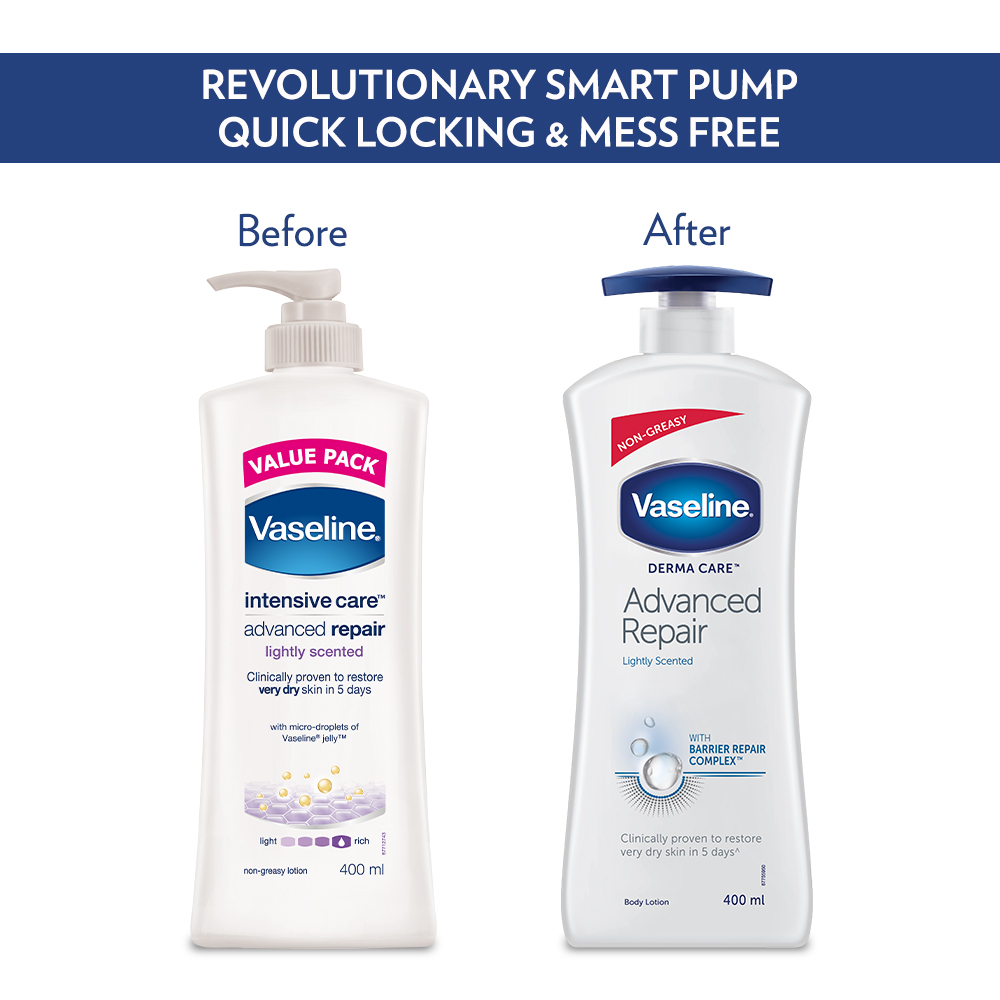 Vaseline Derma Care Advanced Repair Body Lotion 400 ml | With Barrier Repair Complex | Heals Dry Skin In 5 Days | Long Lasting Moisturization | Non Greasy | For Very Dry Skin & Very Sensitive Skin, Pack of 1 Vaseline Derma Care Advanced Repair Body Lotion 400 ml | With Barrier Repair Complex | Heals Dry Skin In 5 Days | Long Lasting Moisturization | Non Greasy | For Very Dry Skin & Very Sensitive Skin, Pack of 1
