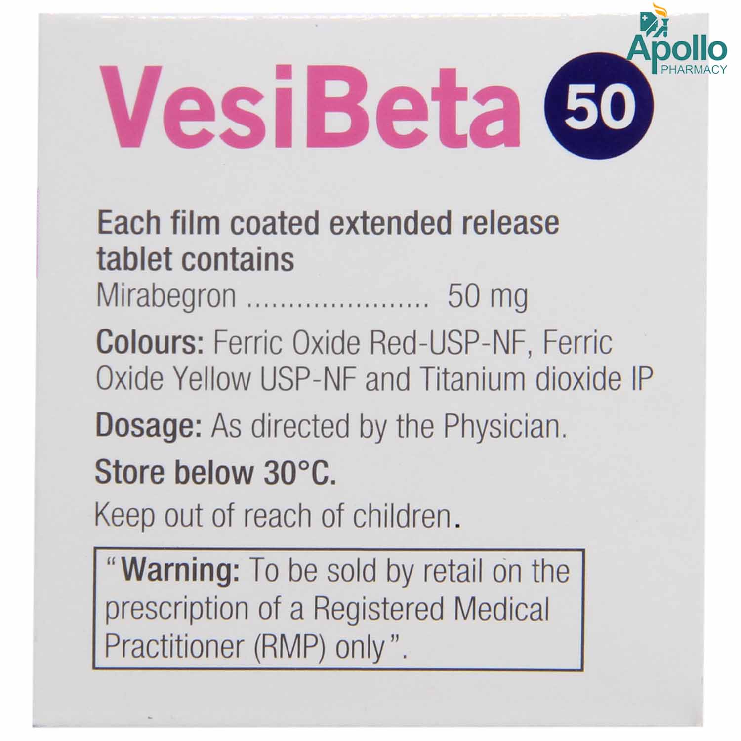 Vesibeta 50 ER Tablet 10's, Pack of 10 TABLET ERS Vesibeta 50 ER Tablet 10's, Pack of 10 TABLET ERS