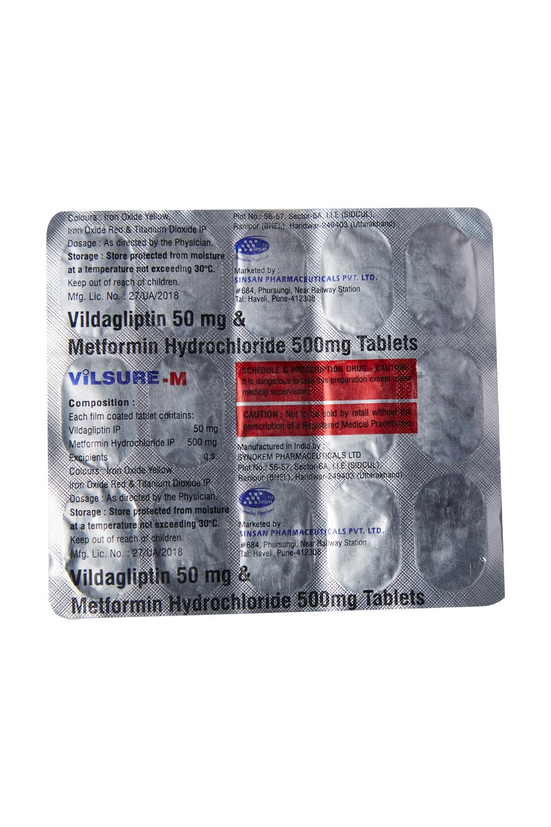 Vilsure M 50/500mg Tablet 15's, Pack of 15 TABLETS Vilsure M 50/500mg Tablet 15's, Pack of 15 TABLETS