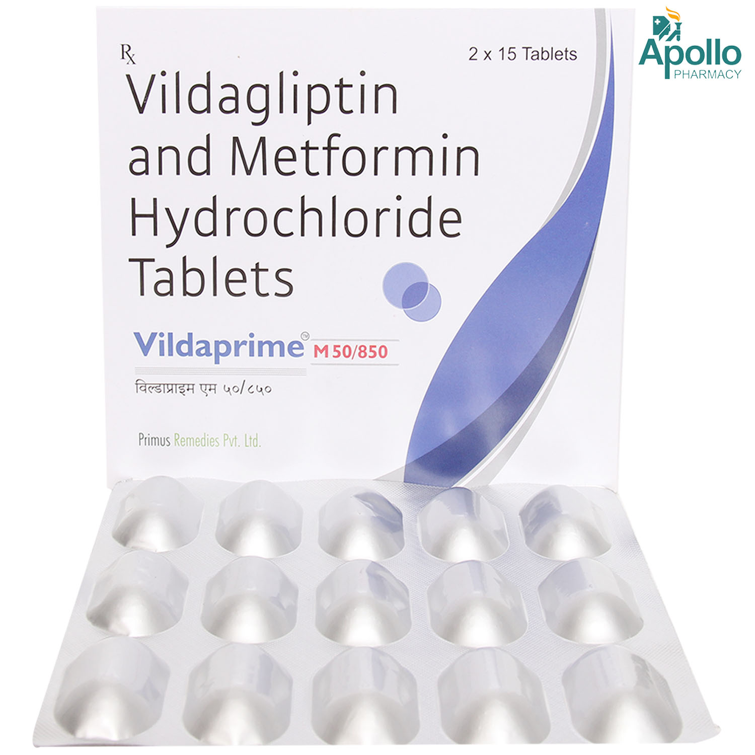Vildaprime M 50 mg/850 mg Tablet 15's, Pack of 15 TabletS Vildaprime M 50 mg/850 mg Tablet 15's, Pack of 15 TabletS