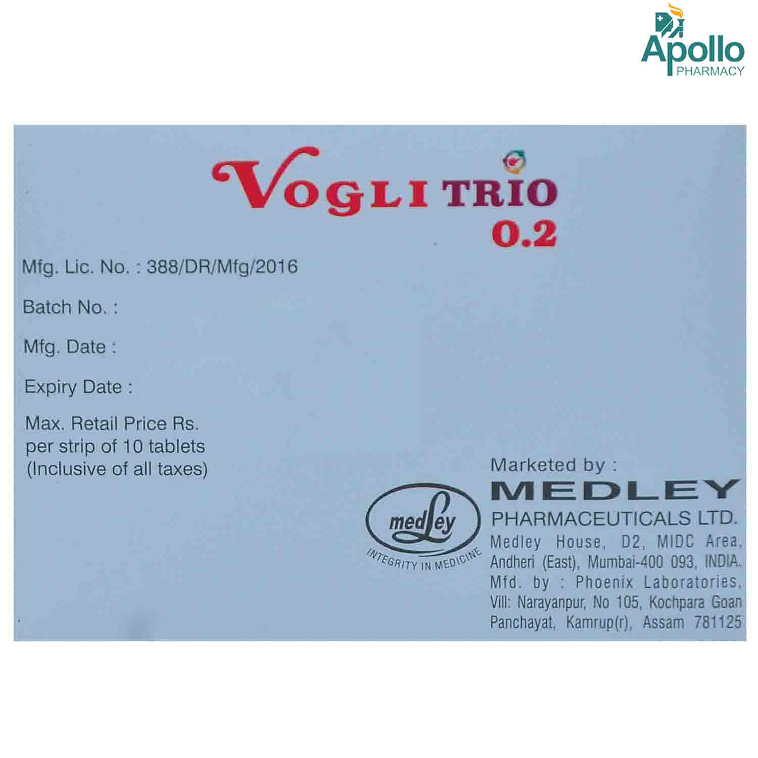 Vogli Trio 0.2 Tablet 10's, Pack of 10 Vogli Trio 0.2 Tablet 10's, Pack of 10
