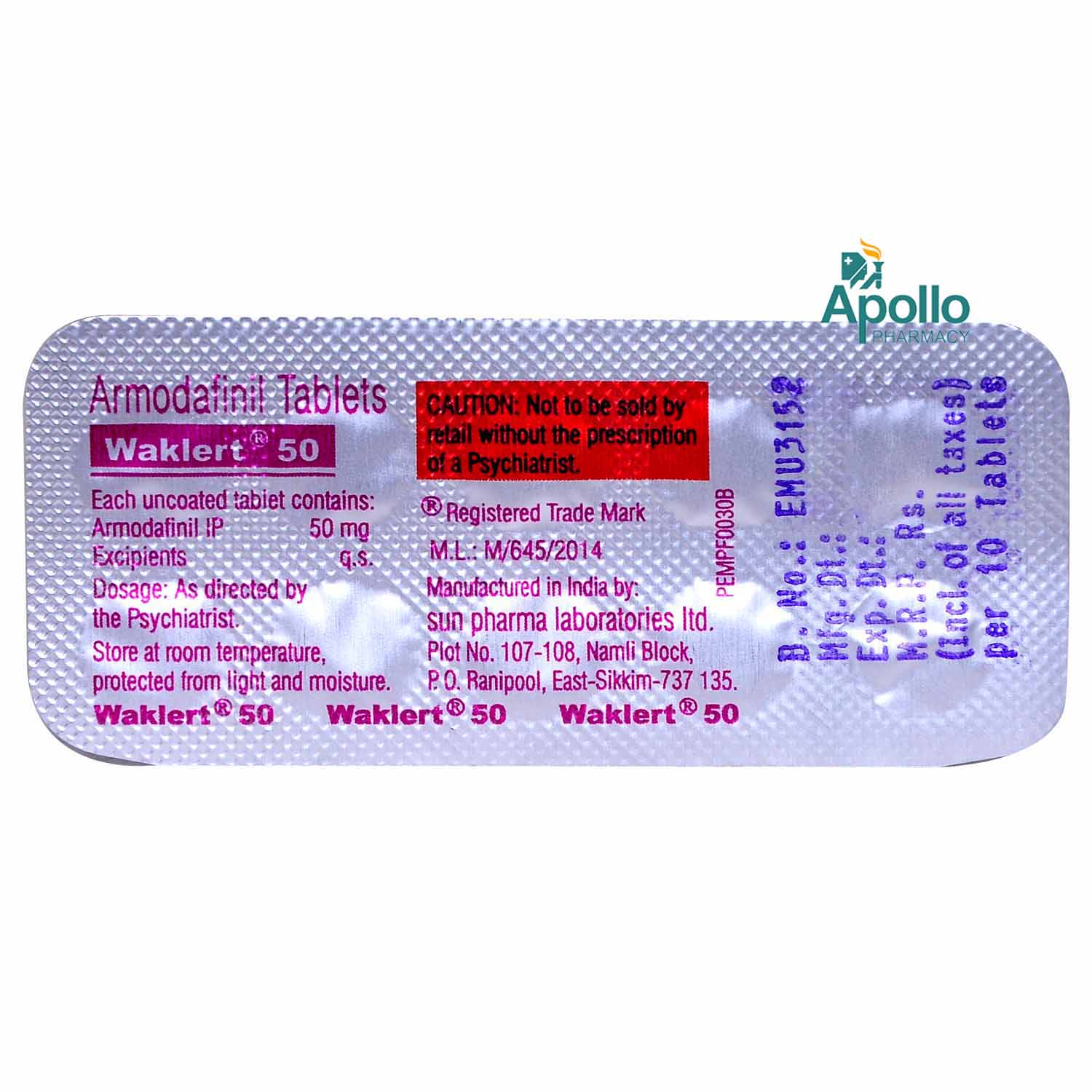Waklert 50 Tablet 10's, Pack of 10 TABLETS Waklert 50 Tablet 10's, Pack of 10 TABLETS