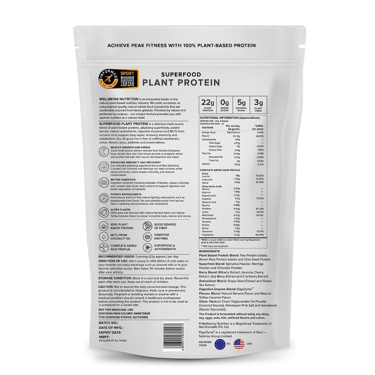 Wellbeing Nutrition Plant Protein British Banoffee Pie Flavour Powder, 500 gm, Pack of 1 Wellbeing Nutrition Plant Protein British Banoffee Pie Flavour Powder, 500 gm, Pack of 1