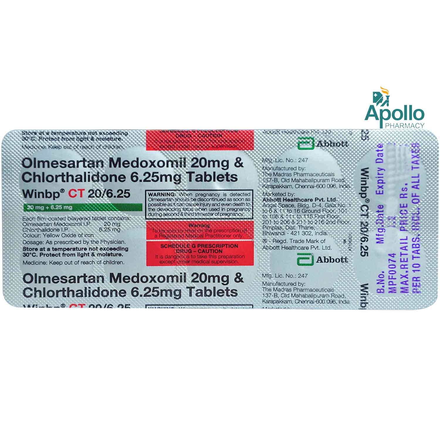 Winbp CT 20/6.25 Tablet 10's, Pack of 10 TABLETS Winbp CT 20/6.25 Tablet 10's, Pack of 10 TABLETS