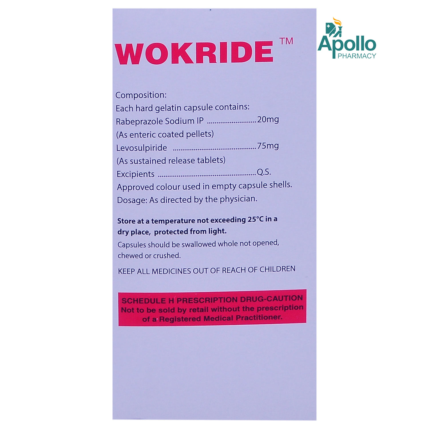 Wokride 20 mg/75 mg Capsule 15's, Pack of 15 Wokride 20 mg/75 mg Capsule 15's, Pack of 15
