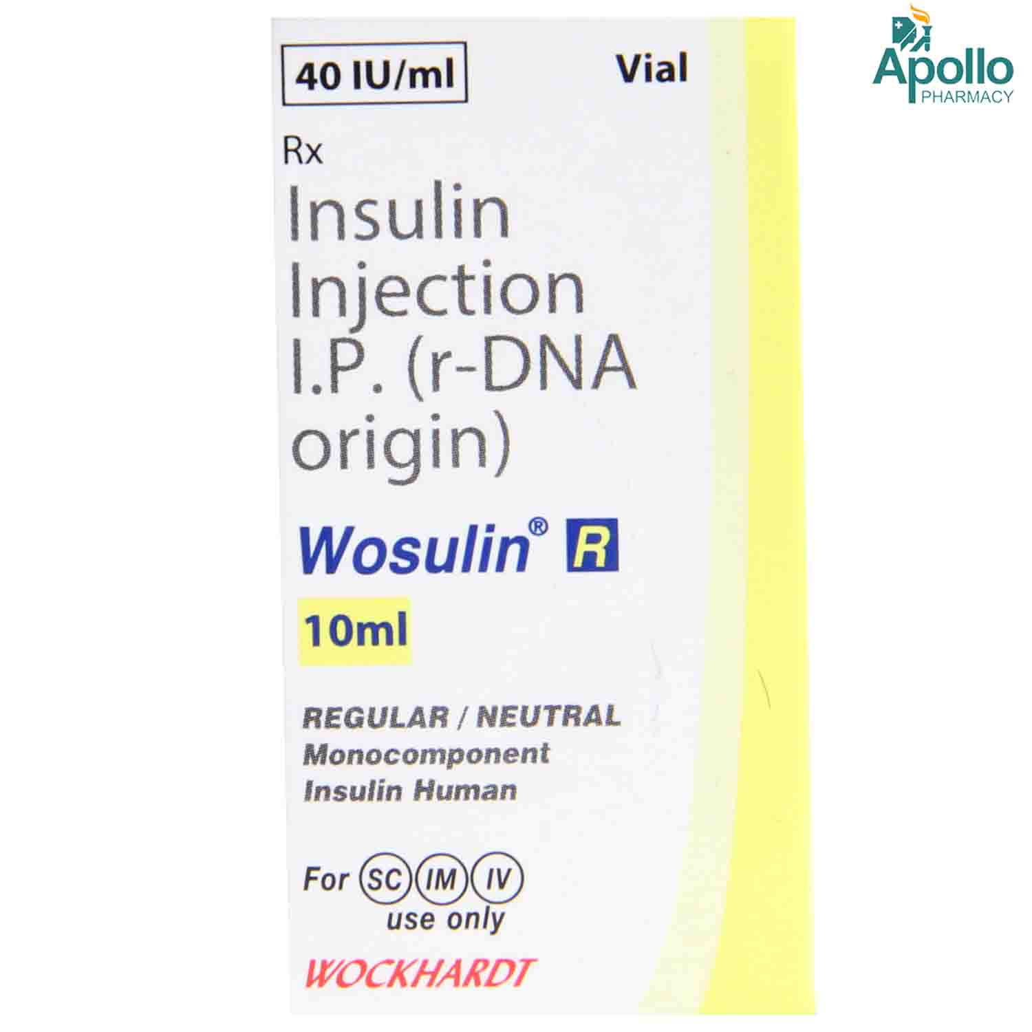 WOSULIN R 40IU INJECTION 10ML, Pack of 1 INJECTION WOSULIN R 40IU INJECTION 10ML, Pack of 1 INJECTION