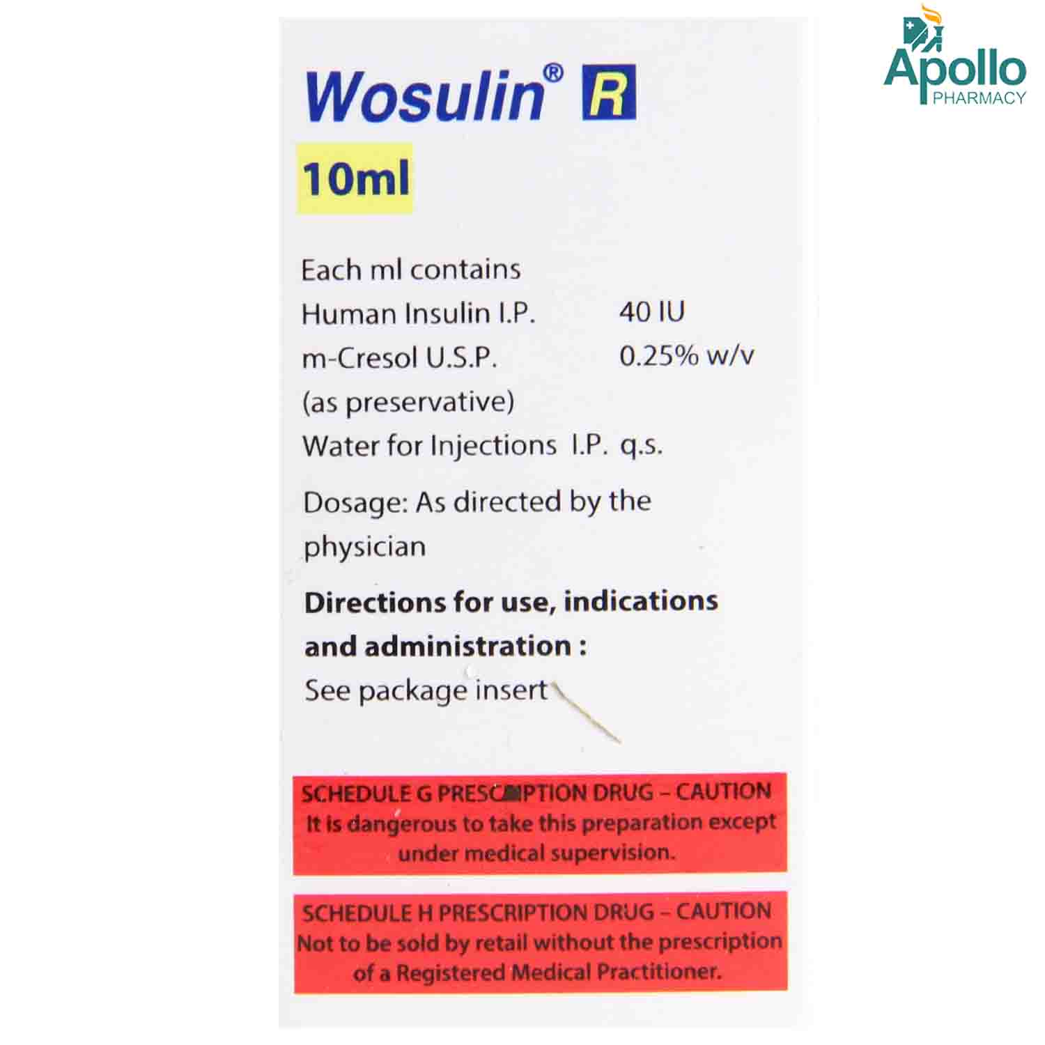 WOSULIN R 40IU INJECTION 10ML, Pack of 1 INJECTION WOSULIN R 40IU INJECTION 10ML, Pack of 1 INJECTION