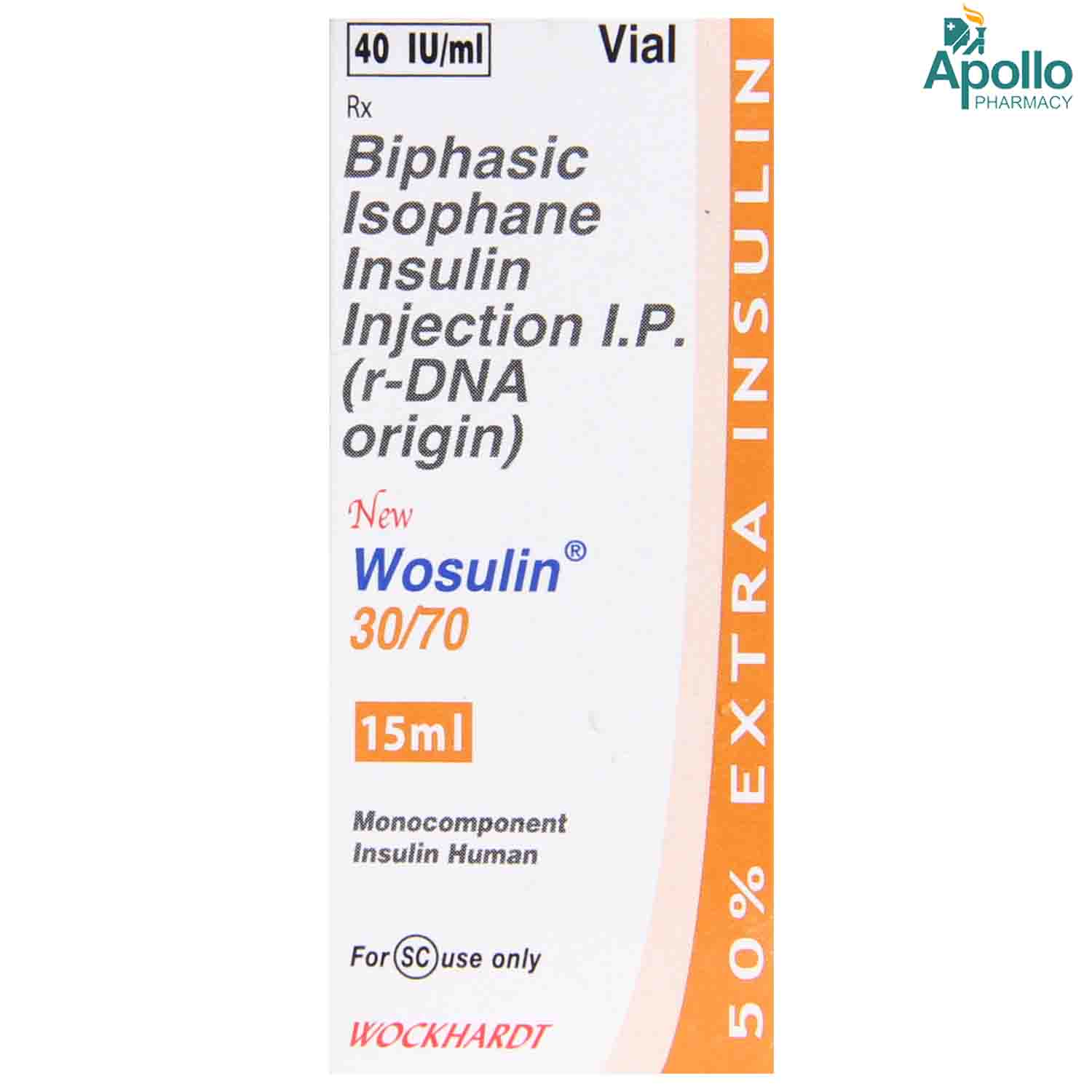 Buy New Wosulin 30/70 40IU/ml Injection 15 ml Online