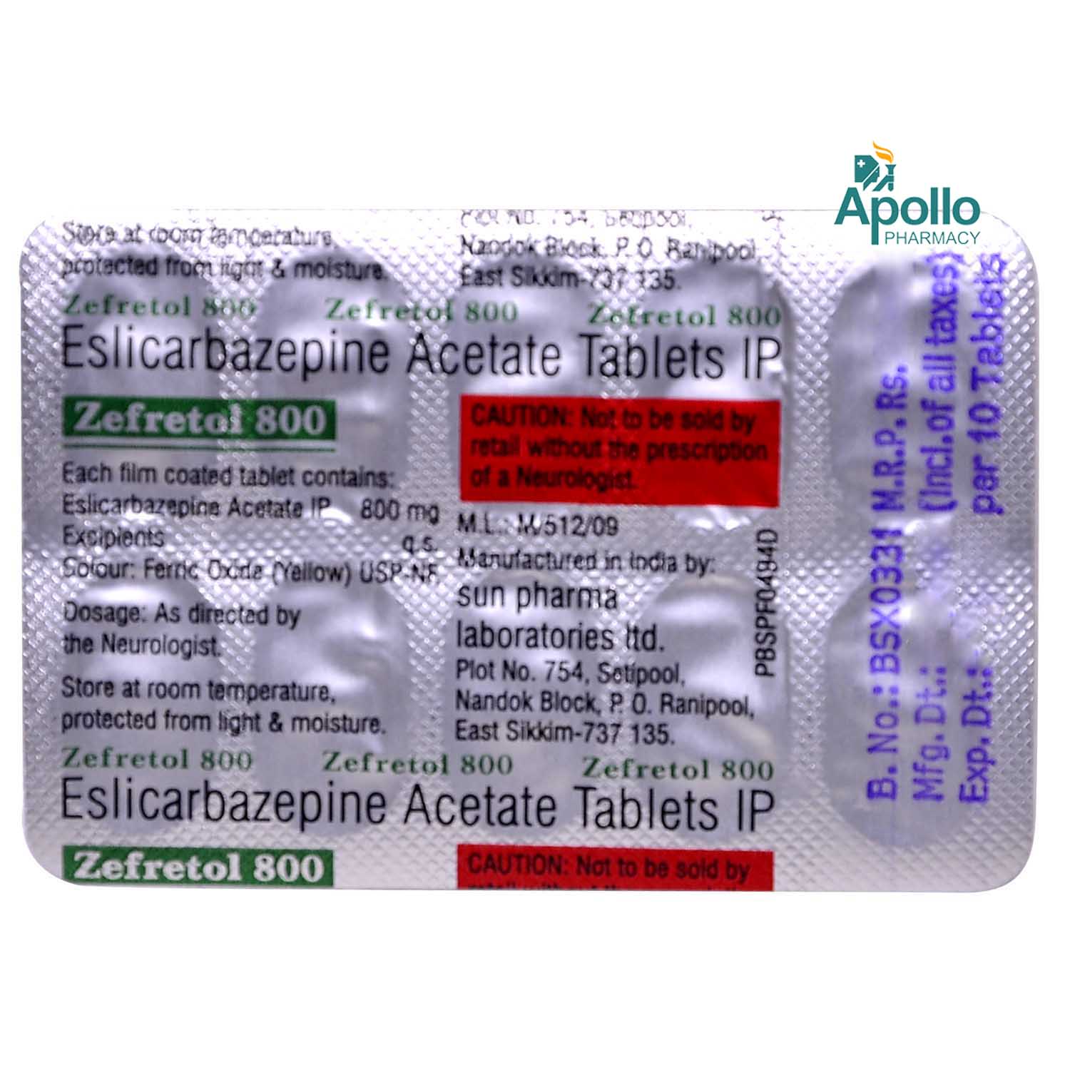 Zefretol 800 Tablet 10's, Pack of 10 TABLETS Zefretol 800 Tablet 10's, Pack of 10 TABLETS