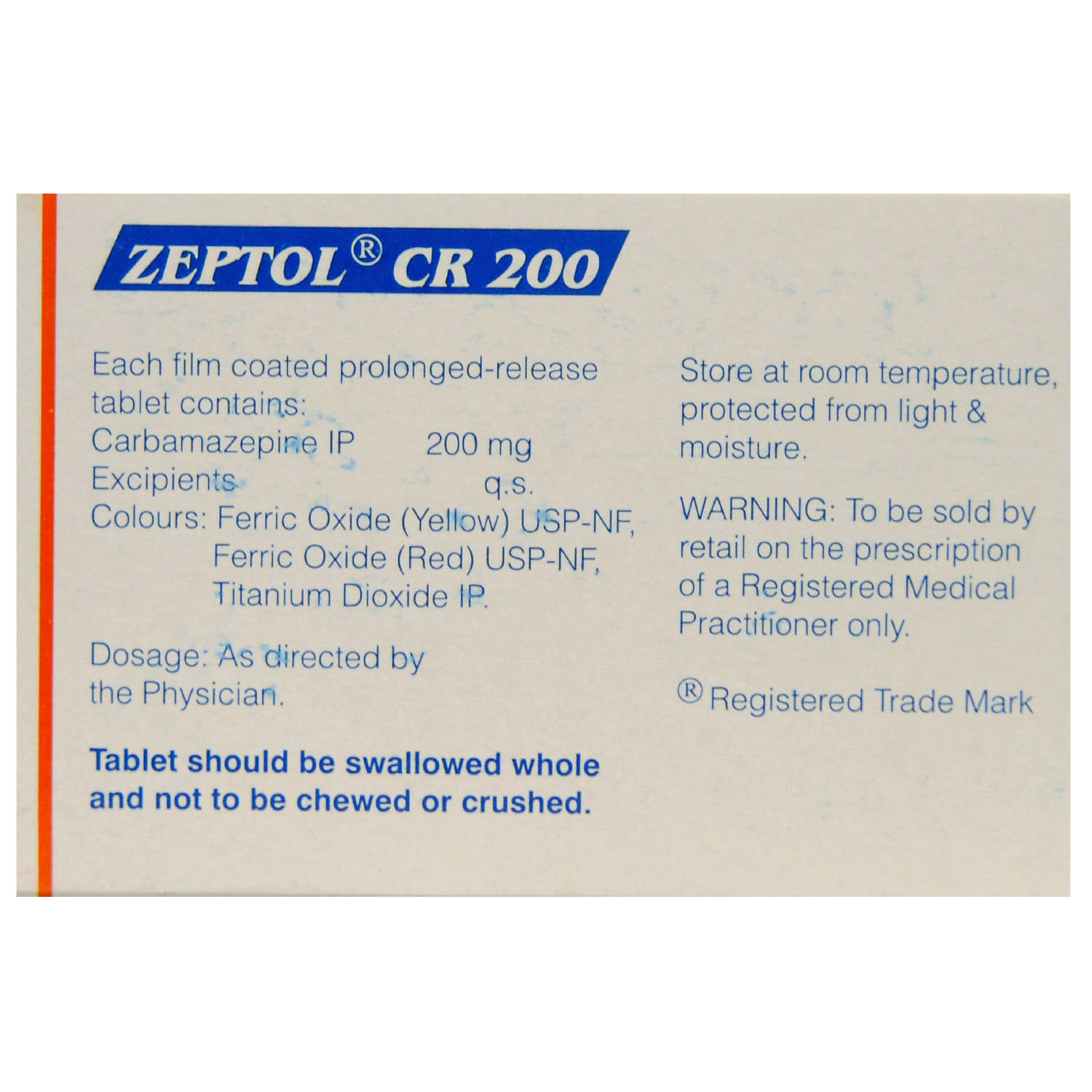 Zeptol CR 200 Tablet 10's, Pack of 10 TABLETS Zeptol CR 200 Tablet 10's, Pack of 10 TABLETS
