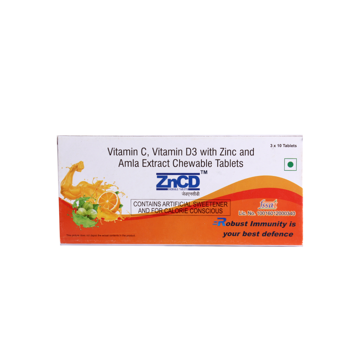 ZnCD Orange Flavour Chewable Tablet 10's, Pack of 10 ZnCD Orange Flavour Chewable Tablet 10's, Pack of 10