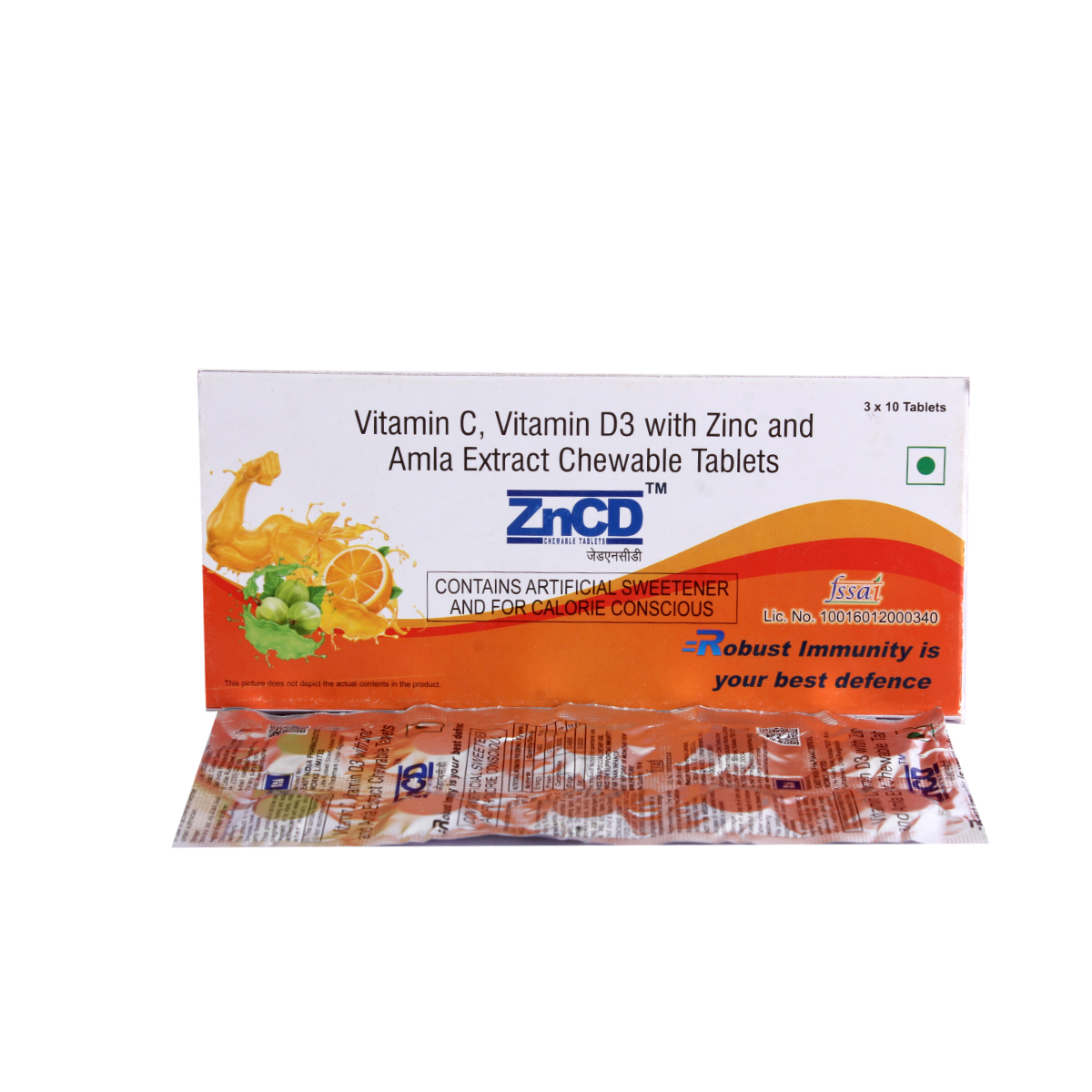 ZnCD Orange Flavour Chewable Tablet 10's, Pack of 10 ZnCD Orange Flavour Chewable Tablet 10's, Pack of 10