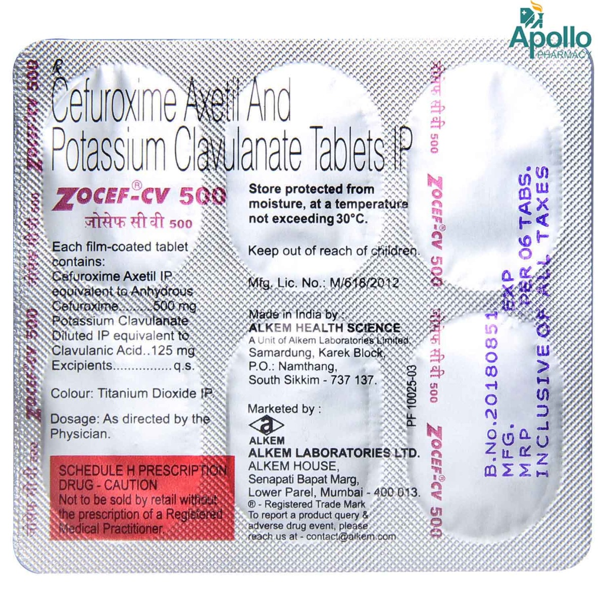 Zocef CV 500 Tablet 6's, Pack of 6 TABLETS Zocef CV 500 Tablet 6's, Pack of 6 TABLETS