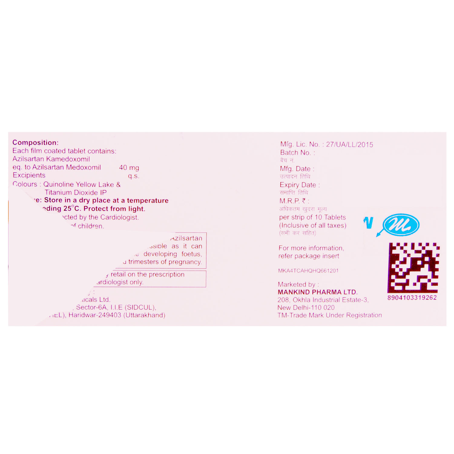 Zolahart-40 Tablet 10's, Pack of 10 TABLETS Zolahart-40 Tablet 10's, Pack of 10 TABLETS