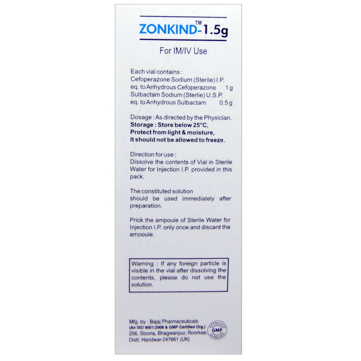 ZONKIND INJECTION 1.5GM, Pack of 1 INJECTION ZONKIND INJECTION 1.5GM, Pack of 1 INJECTION