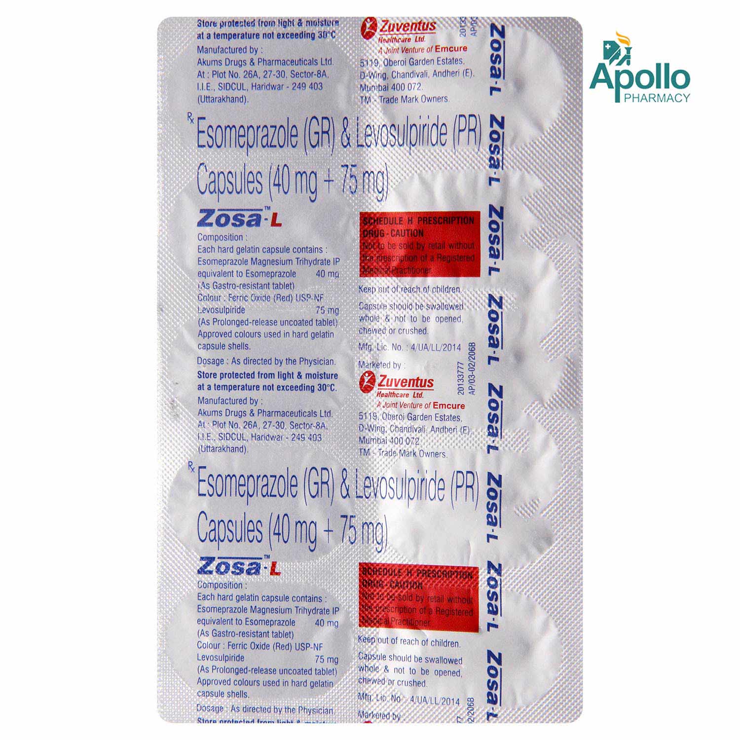 Zosa L 40 mg/ 15 mg Capsule 10's, Pack of 10 CAPSULES Zosa L 40 mg/ 15 mg Capsule 10's, Pack of 10 CAPSULES